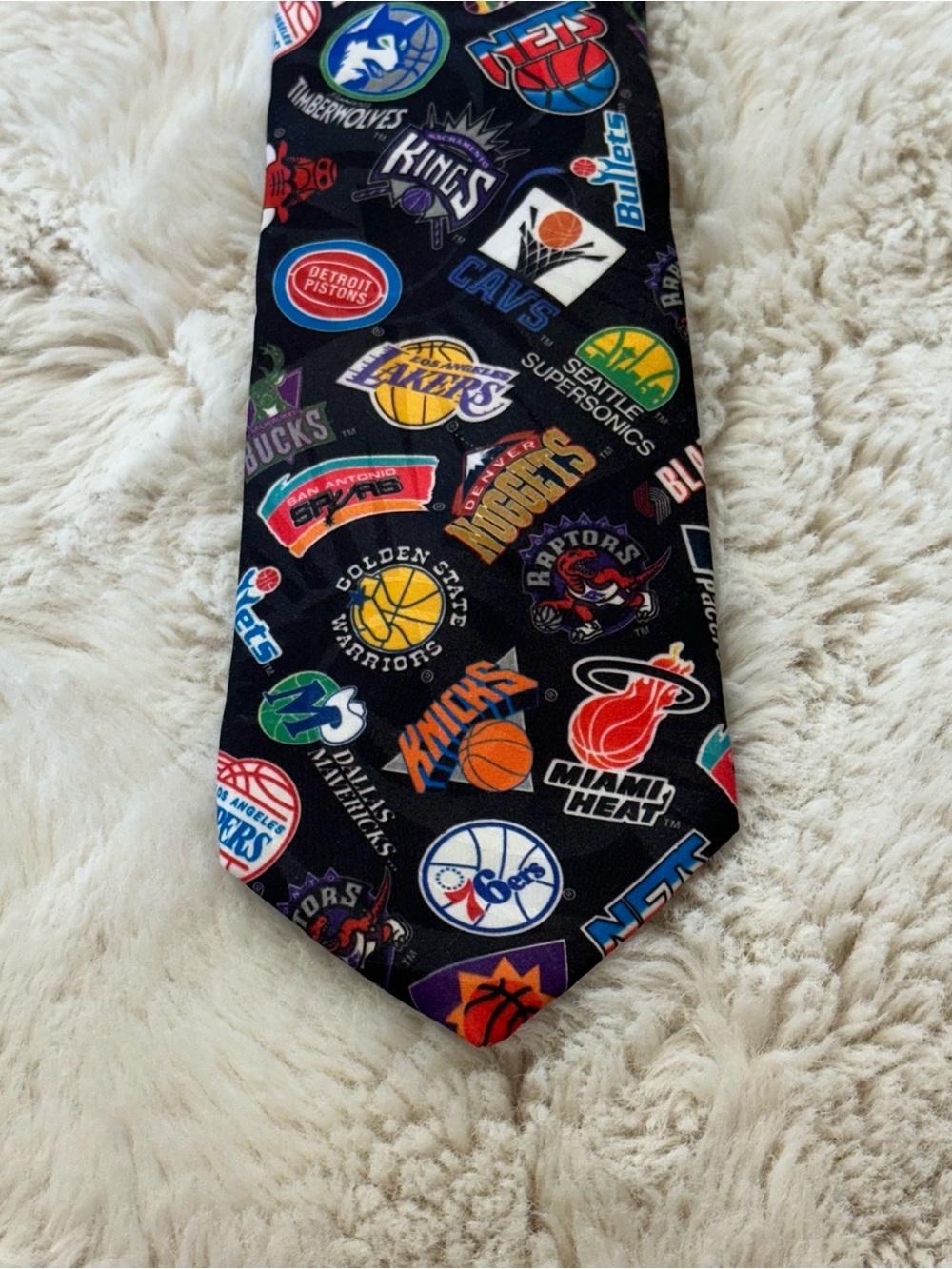 Vintage 1994 Surrey NBA Team Logos Necktie WallyWear Made USA 90s Basketball